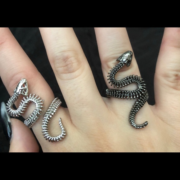 Rings, 2in1, Jeweled Illusion (Dbl Intertwined), 1Silver, 1Black, 6 - Picture 6 of 6